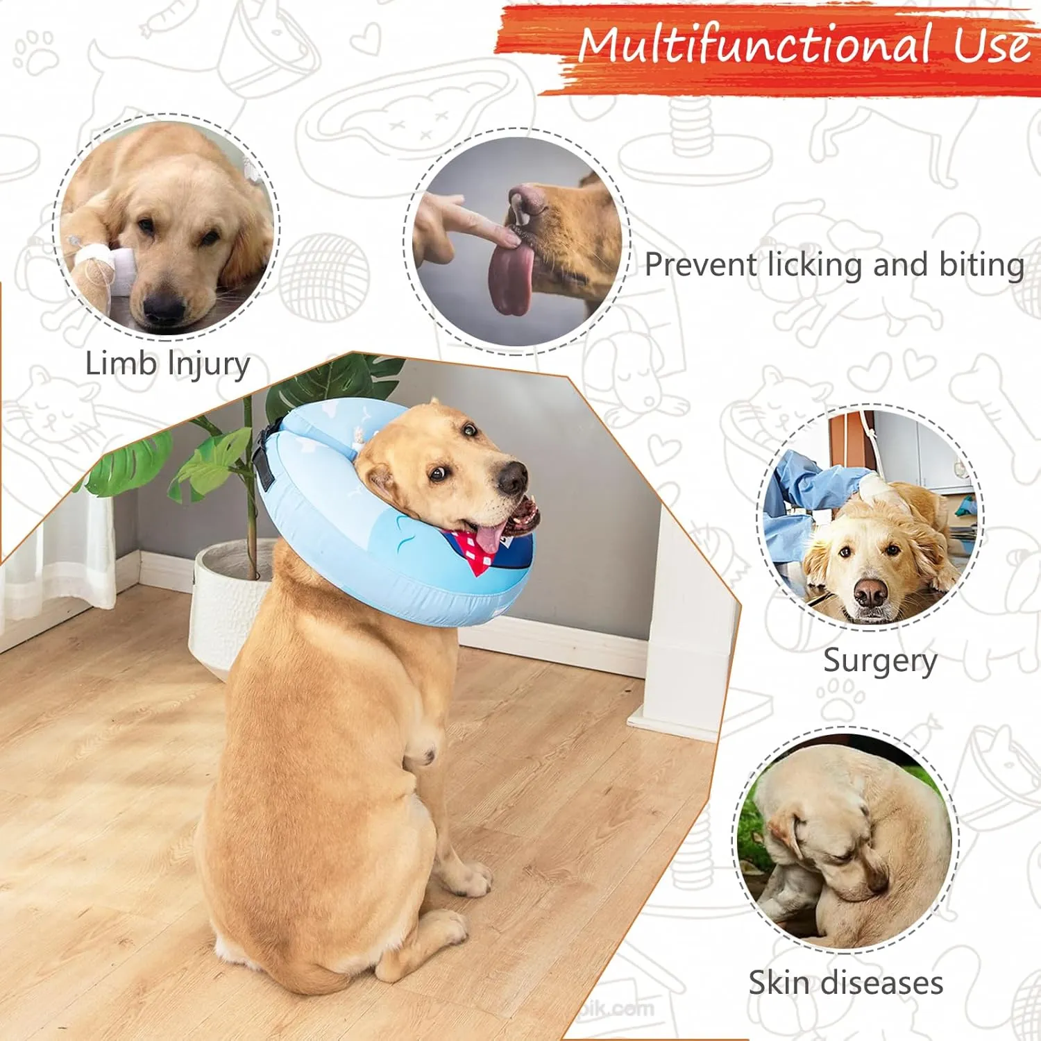 Inflatable Dog Cone Collar,Waterproof Soft Dog Donut Cone for Large Medium Small Dogs Cats, Recovery Dog E-Collar Alternatives After Surgery (Tie Red, Small)