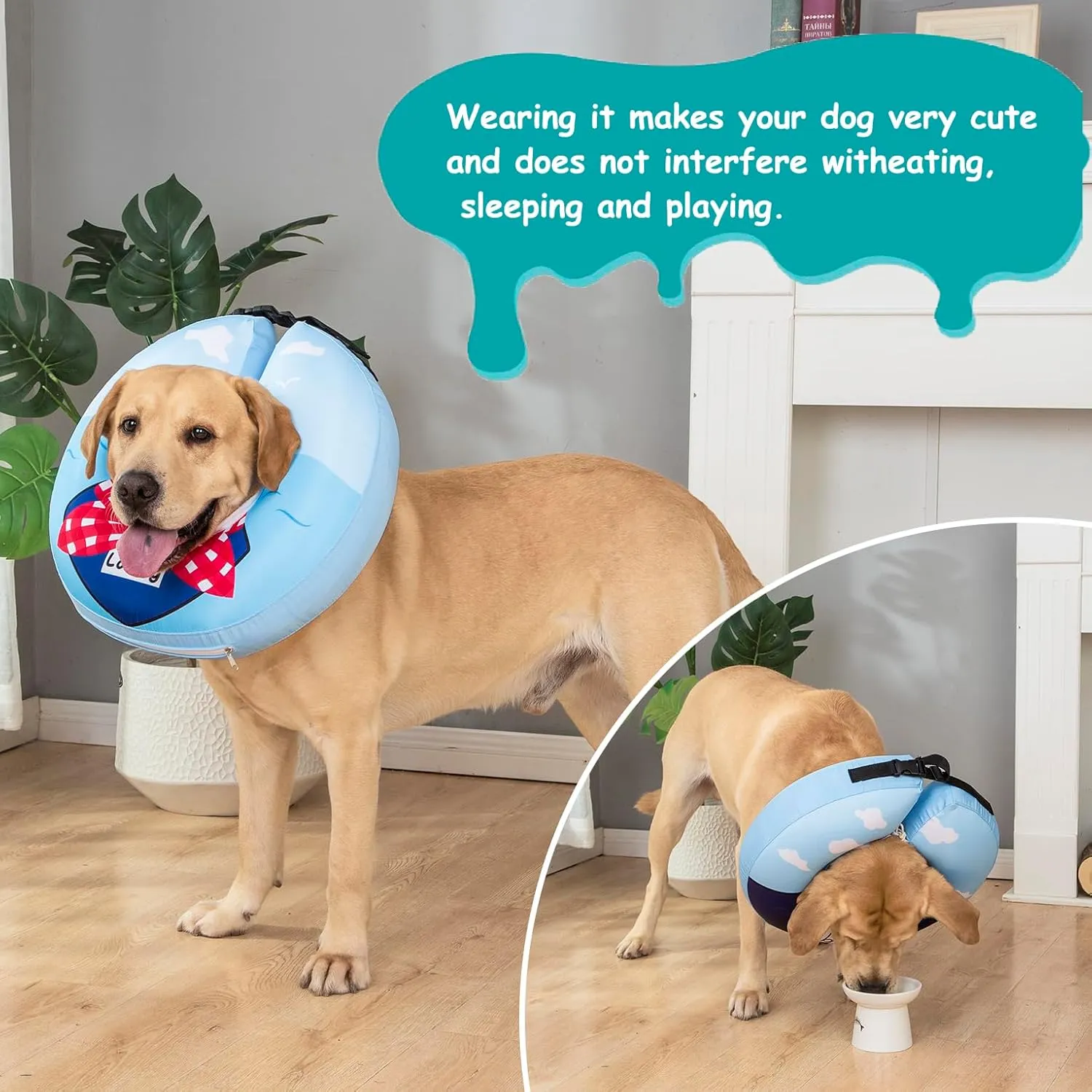 Inflatable Dog Cone Collar,Waterproof Soft Dog Donut Cone for Large Medium Small Dogs Cats, Recovery Dog E-Collar Alternatives After Surgery (Tie Red, Small)