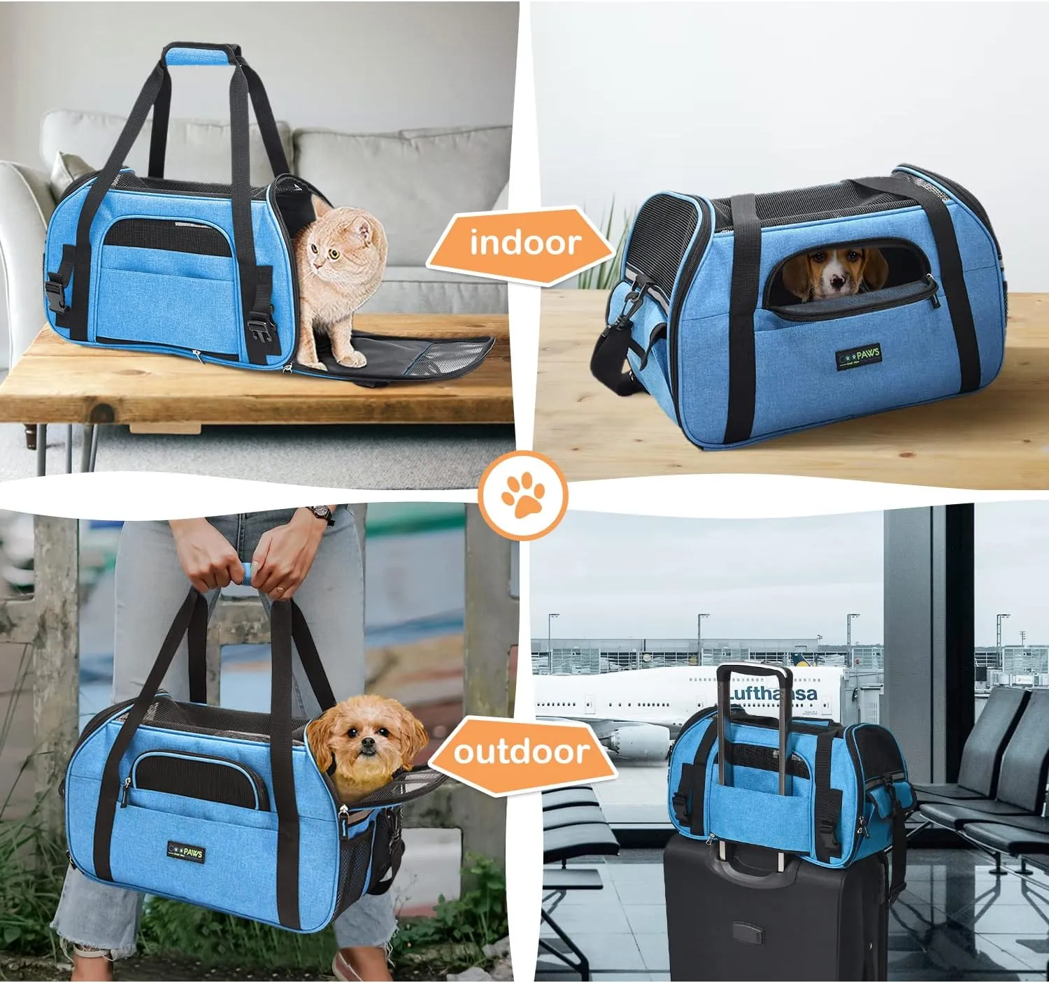 JESPET Soft-Sided Kennel Pet Carrier for Small Dogs, Cats, Puppy, Airline Approved Cat Carriers Dog Carrier Collapsible, Travel Handbag & Car Seat