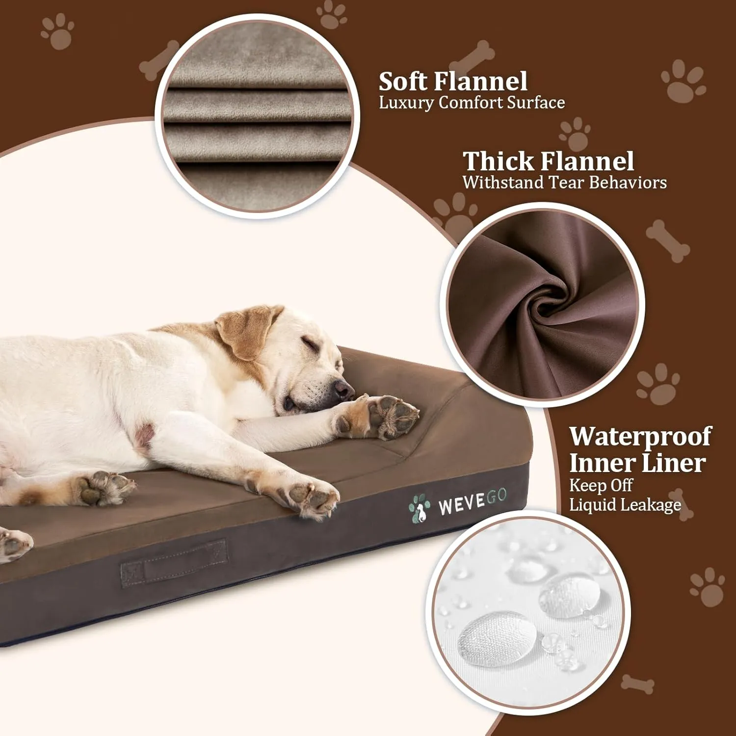 Jumbo Orthopedic Dog Bed, Large Dog Bed 7.87-inch Thick Gel Memory Foam with Pillow, Durable Flannel Fabric Dog Beds Large Sized Dog, Removable Cover & Waterproof Liner for Large Breed Dogs