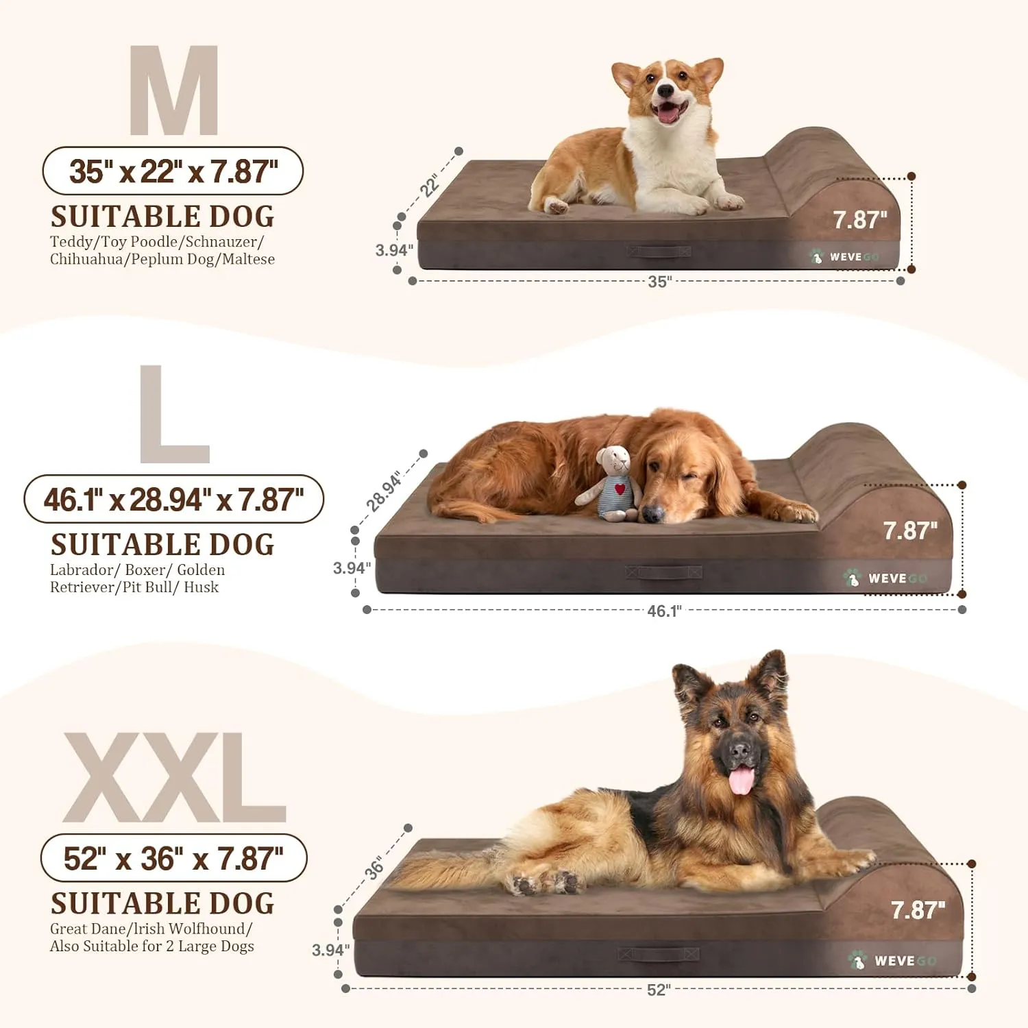 Jumbo Orthopedic Dog Bed, Large Dog Bed 7.87-inch Thick Gel Memory Foam with Pillow, Durable Flannel Fabric Dog Beds Large Sized Dog, Removable Cover & Waterproof Liner for Large Breed Dogs