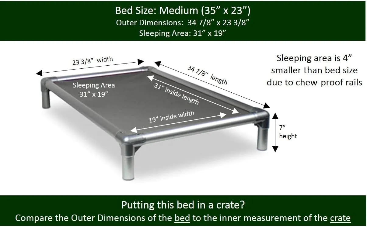Kuranda Chewproof Crate Bed - Silver Aluminum - 35" x 23" - Vinyl - Smoke