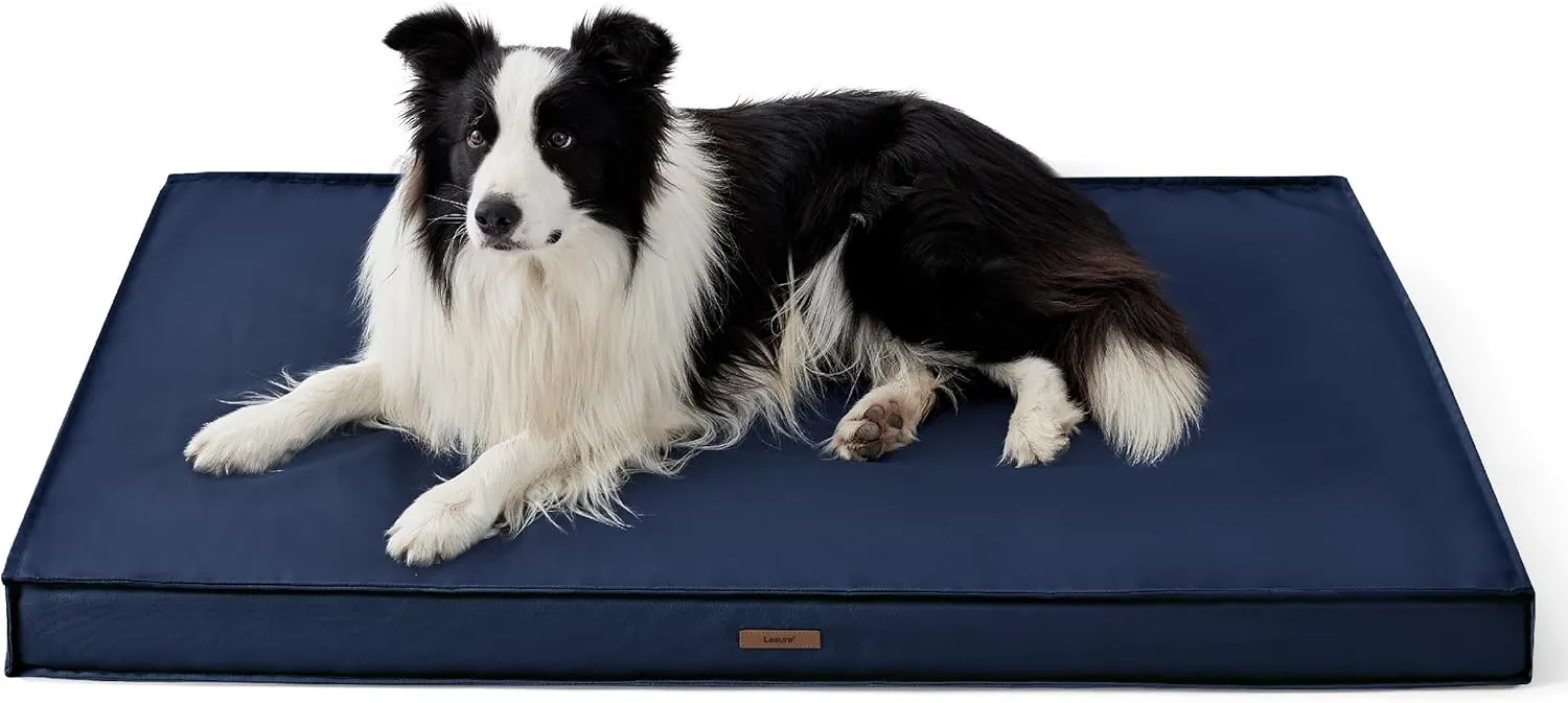 Lesure Outdoor Waterproof Dog Bed for Crate, Orthopedic Egg Crate Foam Pet Bed with Oxford Fabric Surface and Removable and Durable Cover, Machine Washable, 35''x22'', Navy