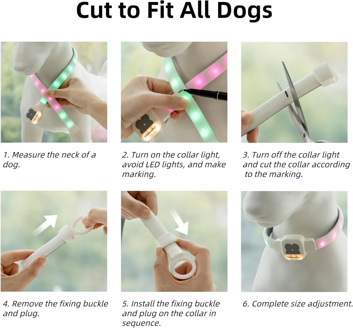Light Up Dog Collar for Night Walking, USB Rechargeable LED Dog Collar with 6 Glow Modes, Adjustable, Reusable, Durable, Keep Safe in Dark for Small Medium Large Dogs (White, L)