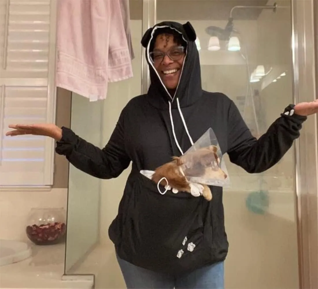 LINYUCHEN Cat Dog Pouch Hoodie Puppy Kitten Large Pocket Carriers Pullover- Fleece Sweatshirt with Soft Pet Pouch for women