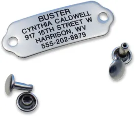 LuckyPet Rivet-On Pet ID Tag - Personalized, Silent and Customized - Suitable for Cats and Dogs - Heavy-Duty Pet Identification - Engraved Tags - Medium, Mirror Finish Stainless Steel