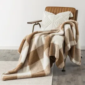 LURKA Checkered Sherpa & Polar Fleece Throw Blanket - 2-Sided Luxury Hypoallergenic Blankets for Couch, Bed, Pets (Brown, Twin(60"x80"))