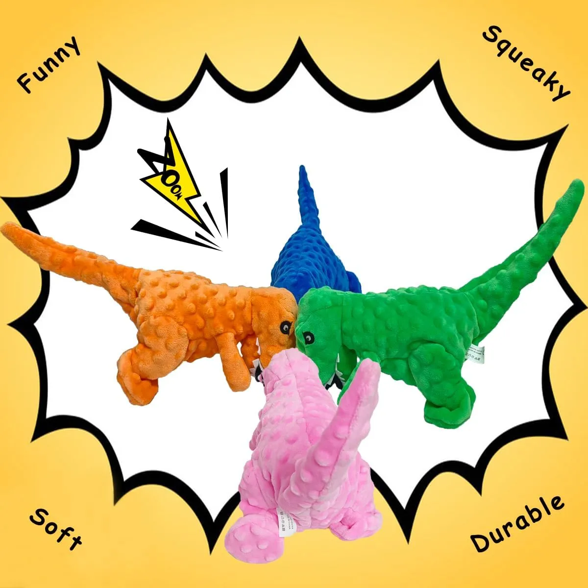 LWBMG Squeaky Dog Toys Stuffed Dog Toys Cute Dinosaur Plush Dog Toy with Crinkle Paper Durable Dog Chew Toys for Small, Middle and Large Dogs Pink