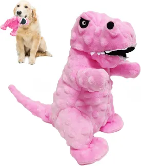 LWBMG Squeaky Dog Toys Stuffed Dog Toys Cute Dinosaur Plush Dog Toy with Crinkle Paper Durable Dog Chew Toys for Small, Middle and Large Dogs Pink