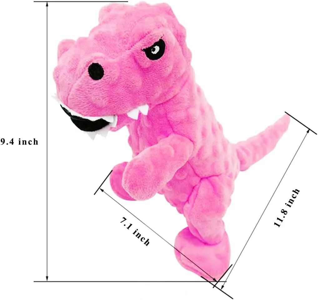 LWBMG Squeaky Dog Toys Stuffed Dog Toys Cute Dinosaur Plush Dog Toy with Crinkle Paper Durable Dog Chew Toys for Small, Middle and Large Dogs Pink