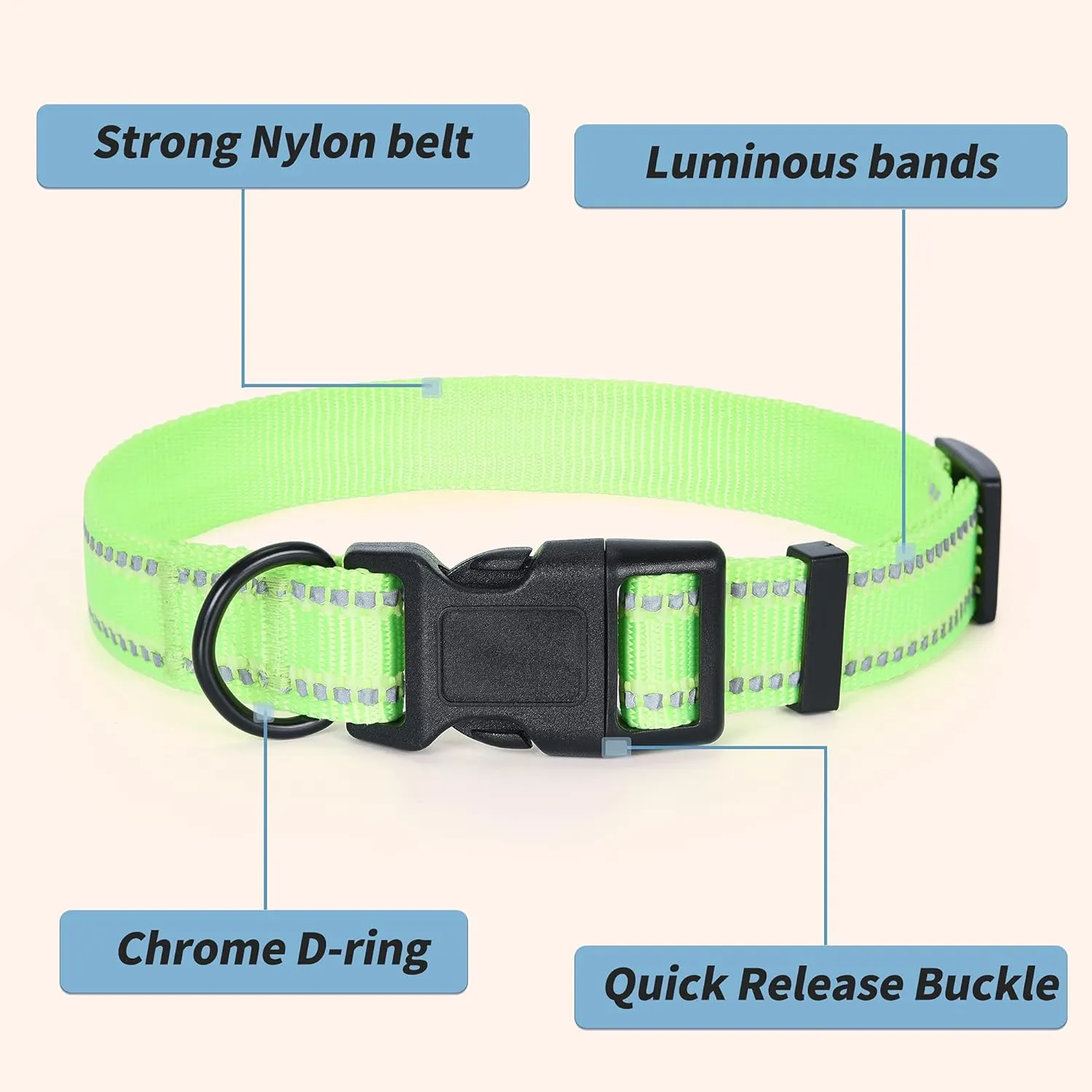 Mile High Life Nylon Night Light Glow Collar, Reflective Light Up Dog Collar, Fluorescent Self-Luminescent Strap for Small Medium Large Dogs (Lime, M Neck13-17")
