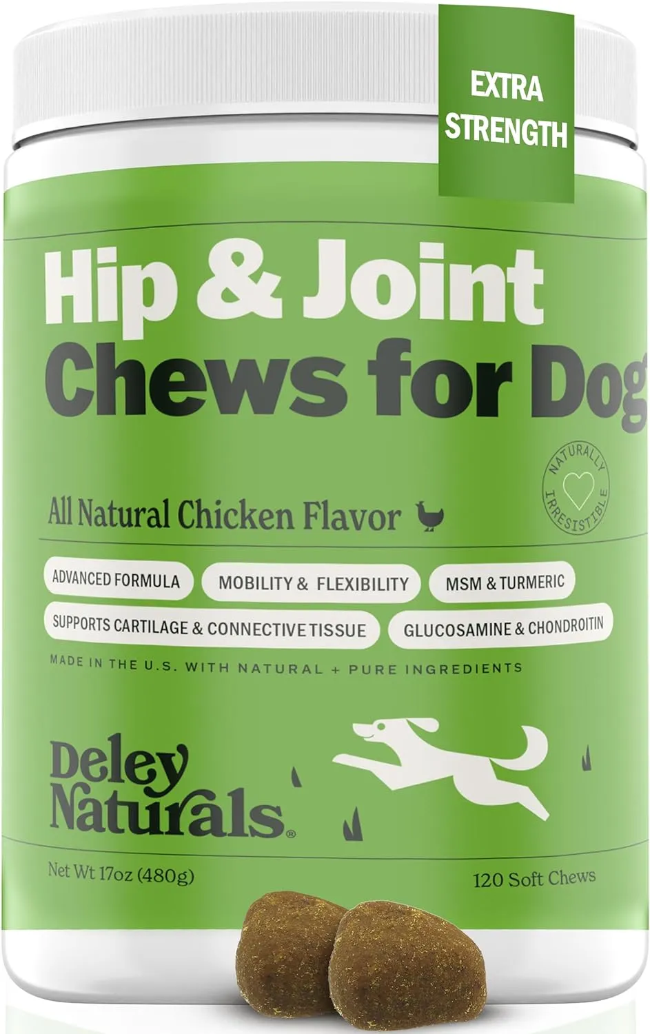 Natural Grain-Free Soft Chews Hip & Joint Supplement for Dogs - Advanced Arthritis Relief 480g