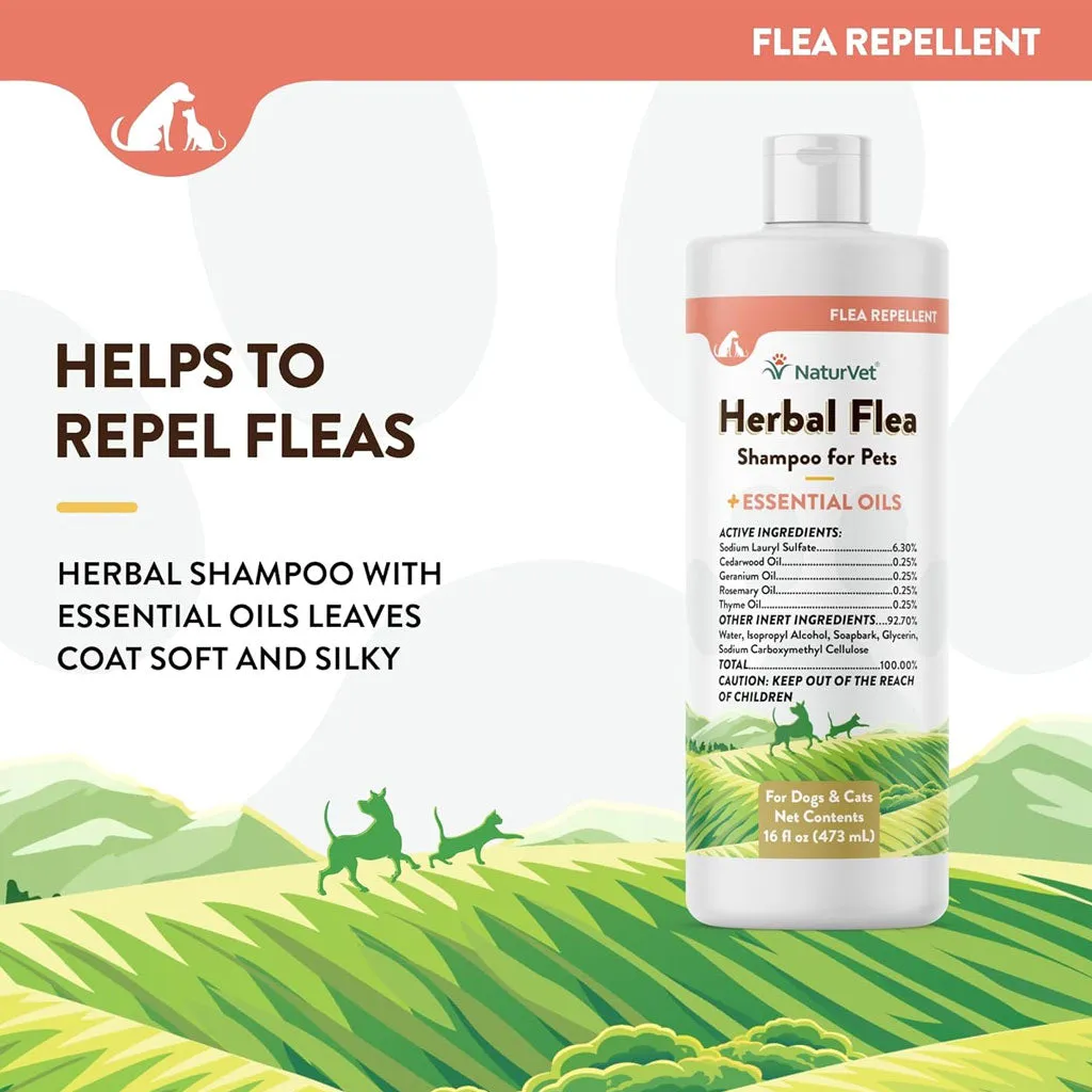 NaturVet Herbal Flea Shampo for Pets Plus Essential Oils for Dogs & Cats, 16-oz