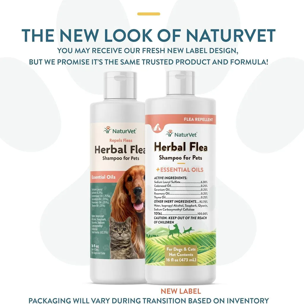 NaturVet Herbal Flea Shampo for Pets Plus Essential Oils for Dogs & Cats, 16-oz