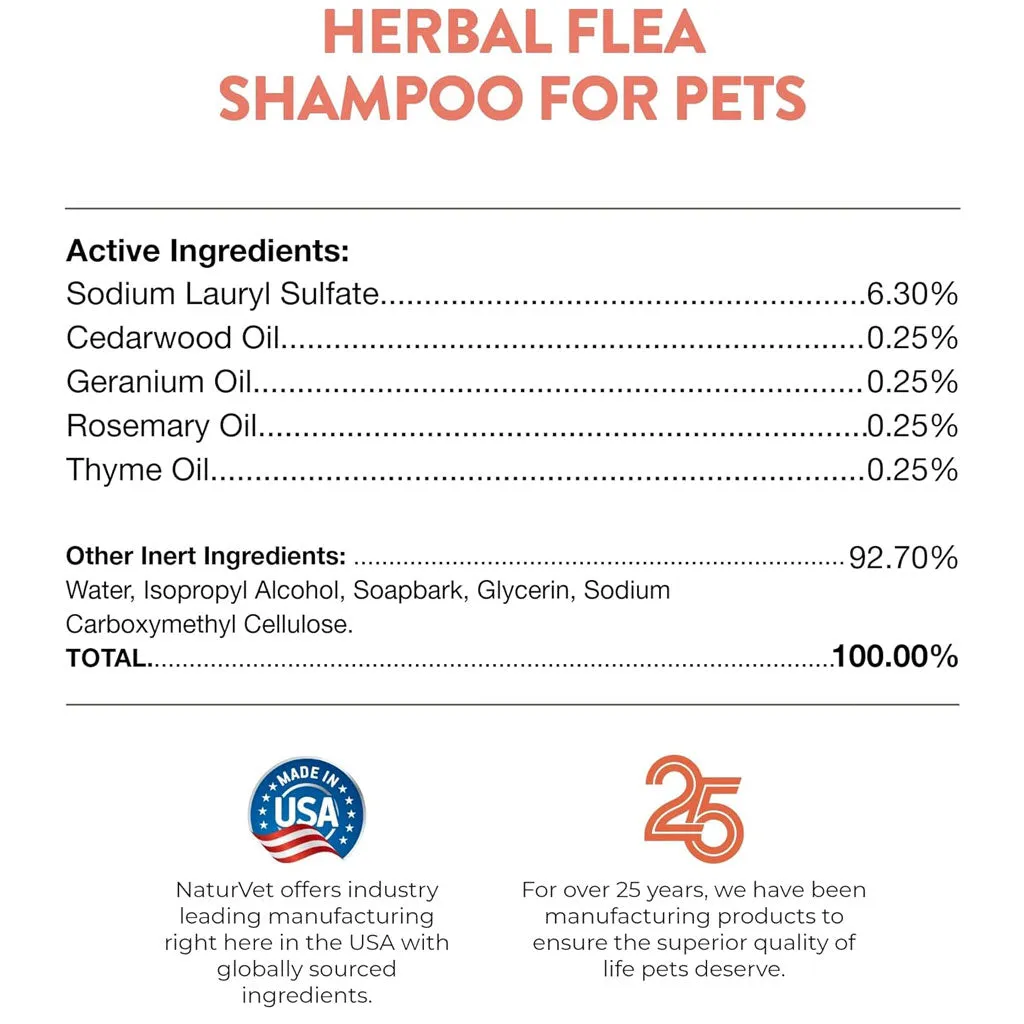 NaturVet Herbal Flea Shampo for Pets Plus Essential Oils for Dogs & Cats, 16-oz