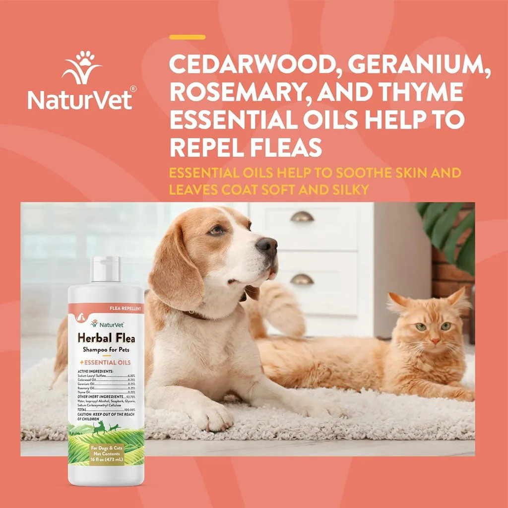 NaturVet Herbal Flea Shampo for Pets Plus Essential Oils for Dogs & Cats, 16-oz