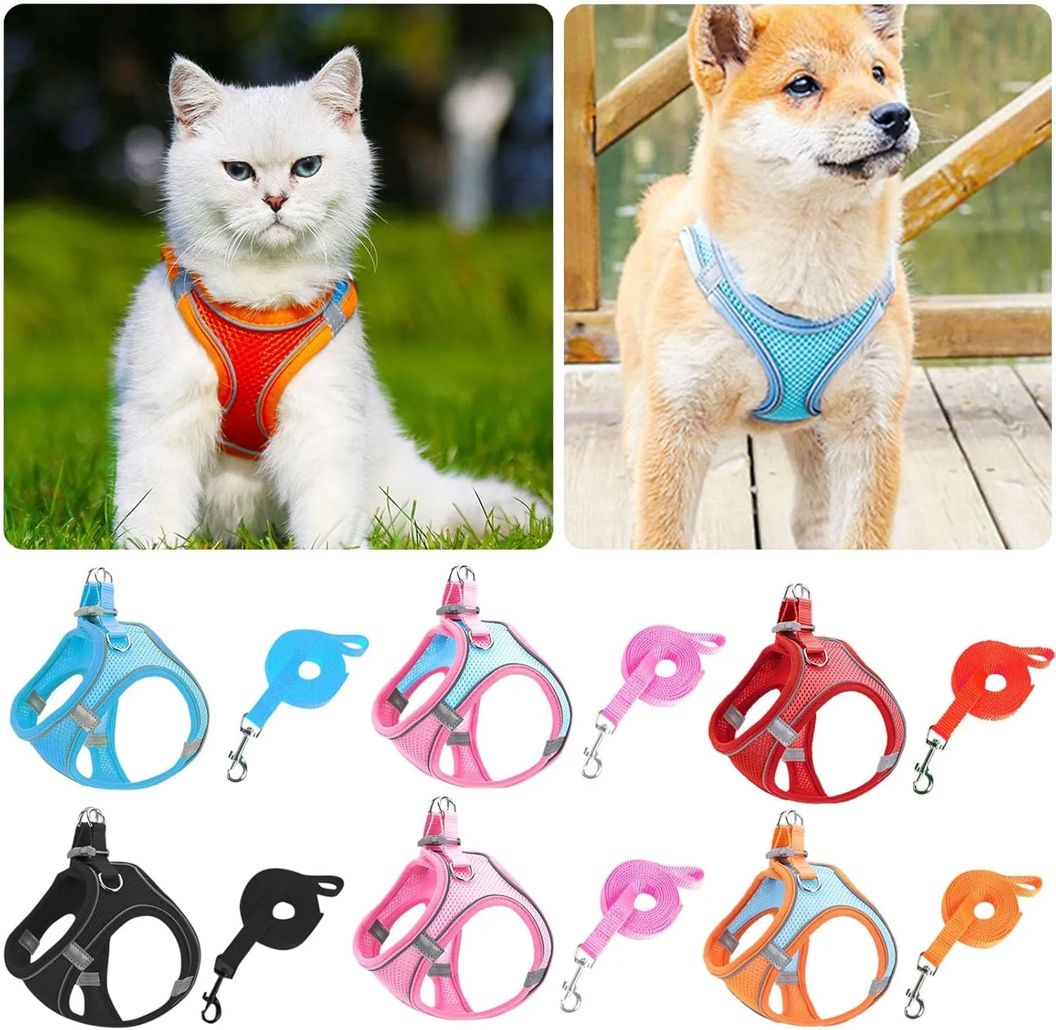 No Pull Dog Harness & Leash Set - Step in Adjustable Padded Vest, Soft Handle Leash for Small Medium Dogs All Weather
