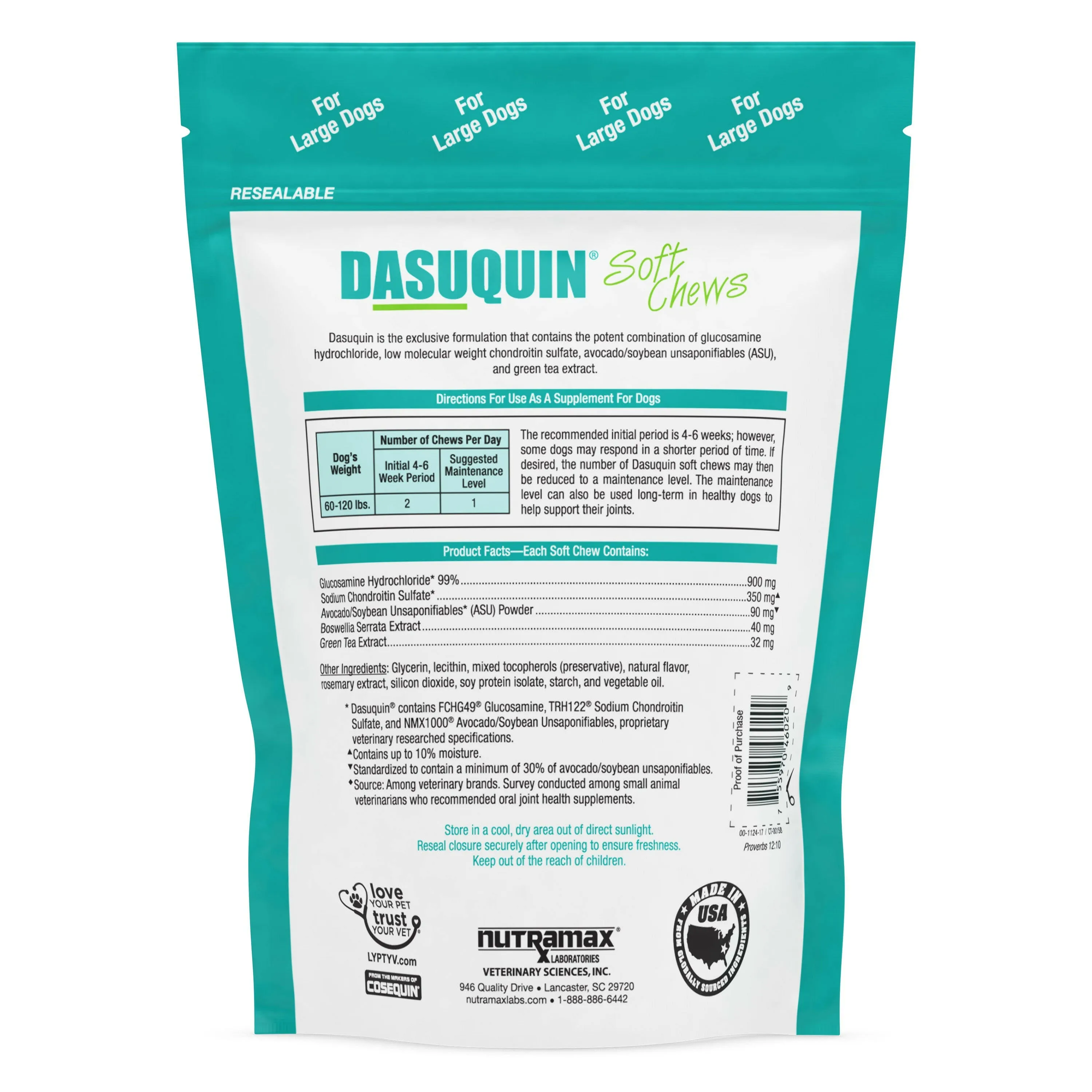Nutramax Dasuquin Joint Health Supplement for Large Dogs - With Glucosamine, Chondroitin, ASU, Boswellia Serrata Extract, and Green Tea Extract, Soft Chews