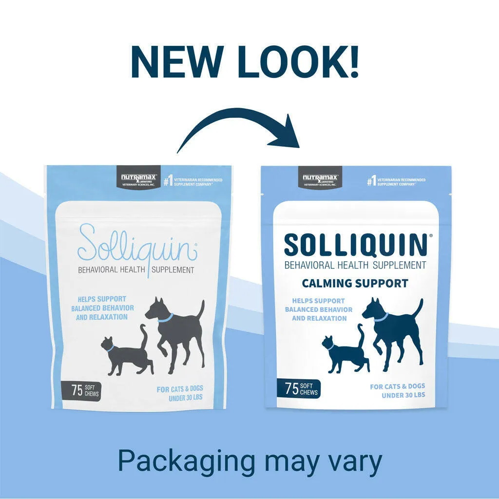 Nutramax Solliquin Calming Behavioral Health Supplement for Small to Medium Dogs and Cats - With L-Theanine, Magnolia / Phellodendron, and Whey Protein Concentrate, 75 Soft Chews