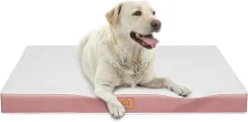 Orthopedic Dog Bed for Extra Large Dogs, XXL Waterproof Deluxe Plush Dog Crate Bed with Removable Washable Cover & Anti-Slip Bottom, Egg Crate Foam Pet Bed Mat, 44 x 32 Inches, Pink