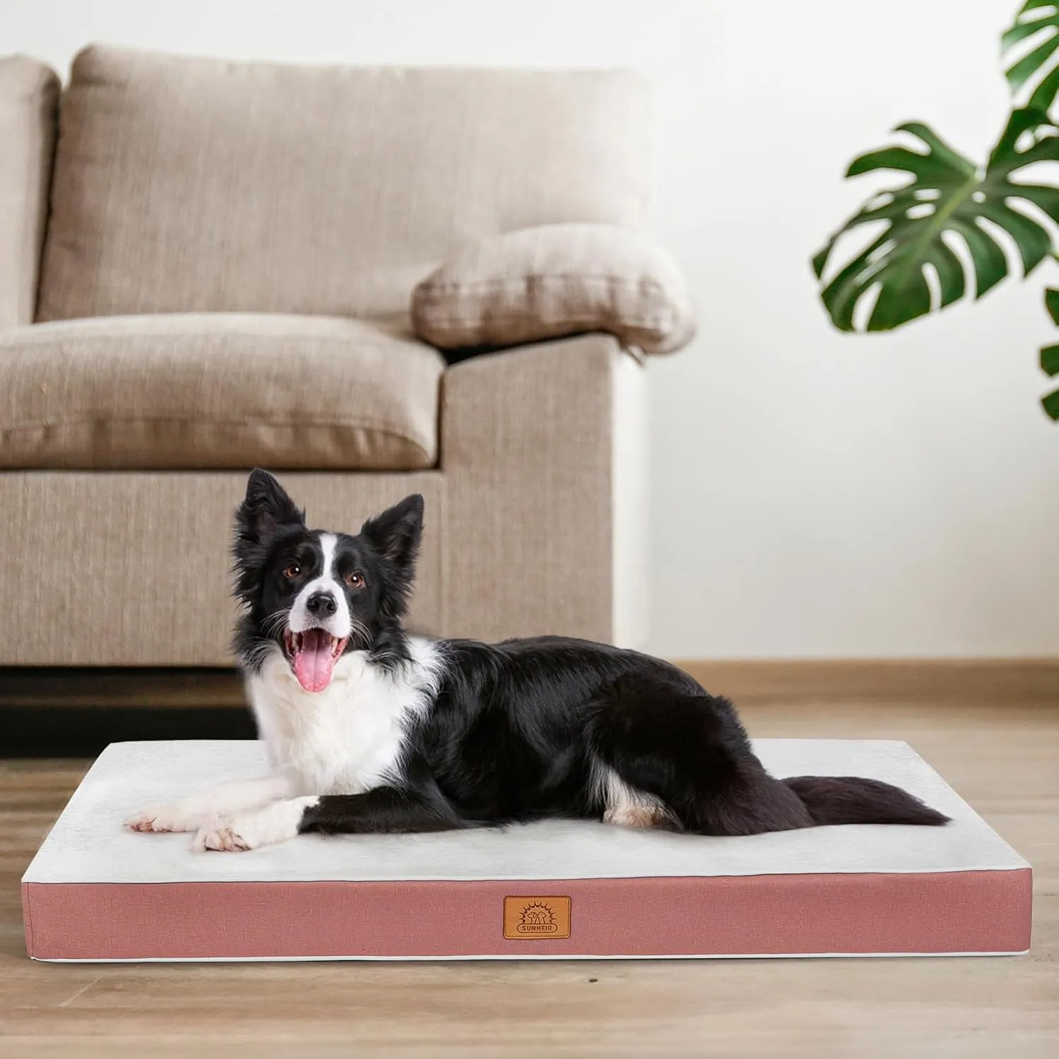Orthopedic Dog Bed for Extra Large Dogs, XXL Waterproof Deluxe Plush Dog Crate Bed with Removable Washable Cover & Anti-Slip Bottom, Egg Crate Foam Pet Bed Mat, 44 x 32 Inches, Pink