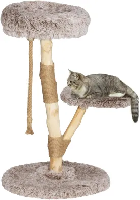 PawHut Cat Tree Tower, 35 Inch Modern Cat Tree for Indoor Adult Cats with Wooden Natural Branch Scratching Posts, Cat Bed & Rope Cat Toy, Brown