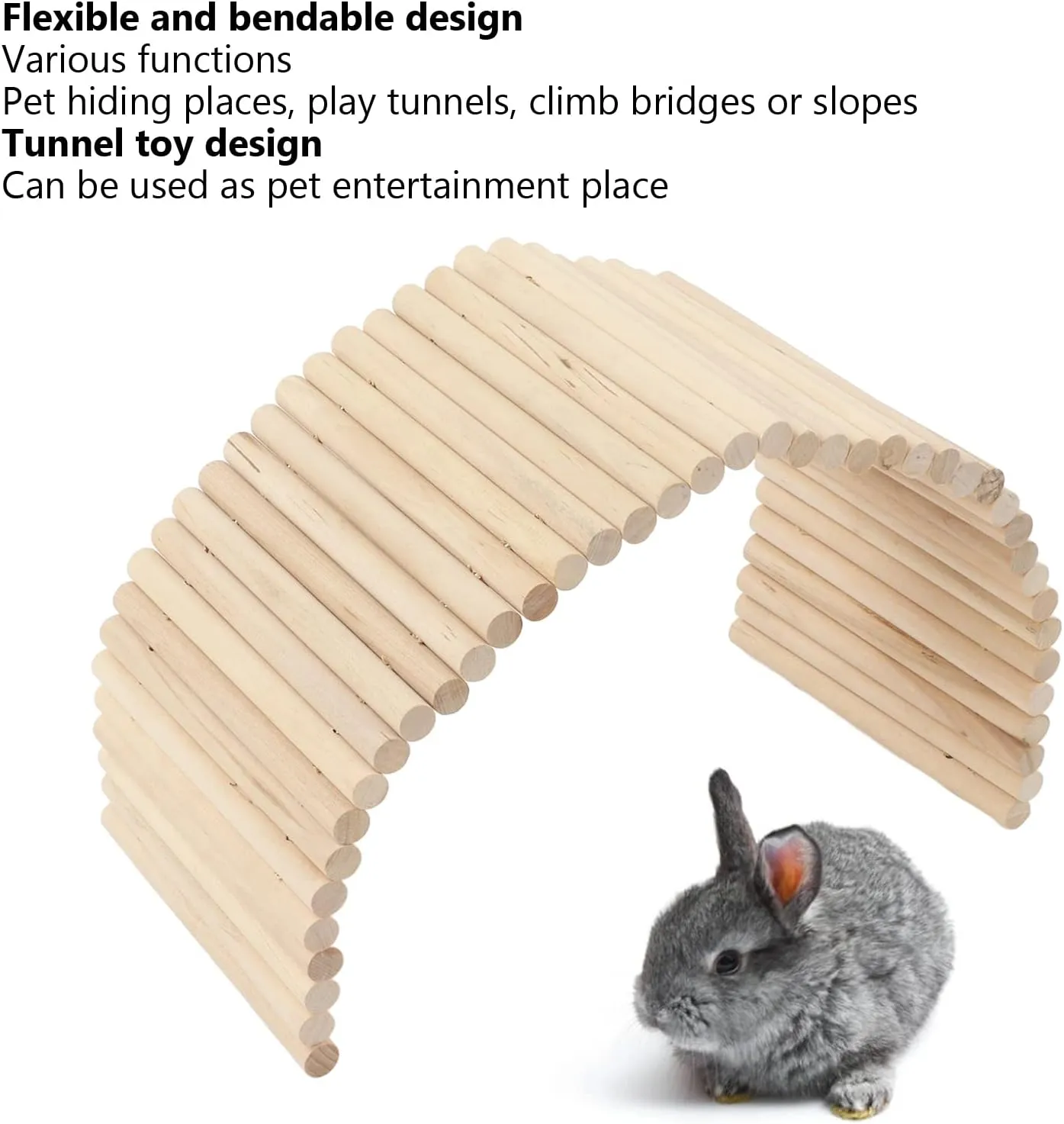 Pet Hideout Bridge,Wooden Rodents Chewing Climbing Tunnel Small Animal Bendy Bridge Ramp Hut Hideout for Guinea Pigs Ferrets Hedgehogs Chinchillas and Other Rodents