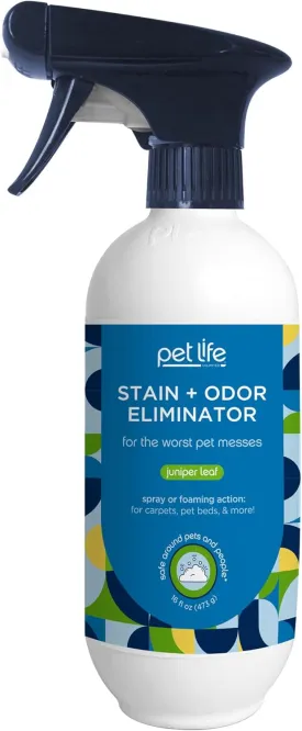 Pet Life Unlimited Foaming Stain   Odor Eliminator Spray Cleaner - Plant-Based Stain Removal - Two-Way Spray Applicator - Natural Juniper Leaf Scent - Made in the USA - 16 Ounce (Pack of 1)