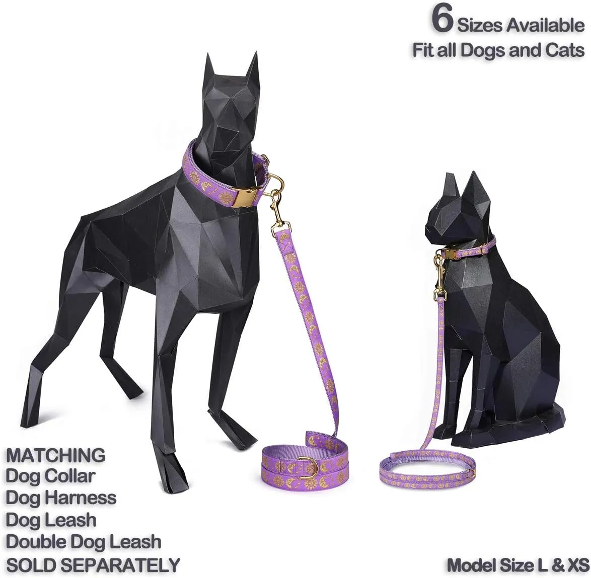 Pet, Moons Stars Suns Dog Collar Cat Collar, Multiple Designs Crescent Celestial Dog Cat Collar Leash Harness Medium (Pack of 1)