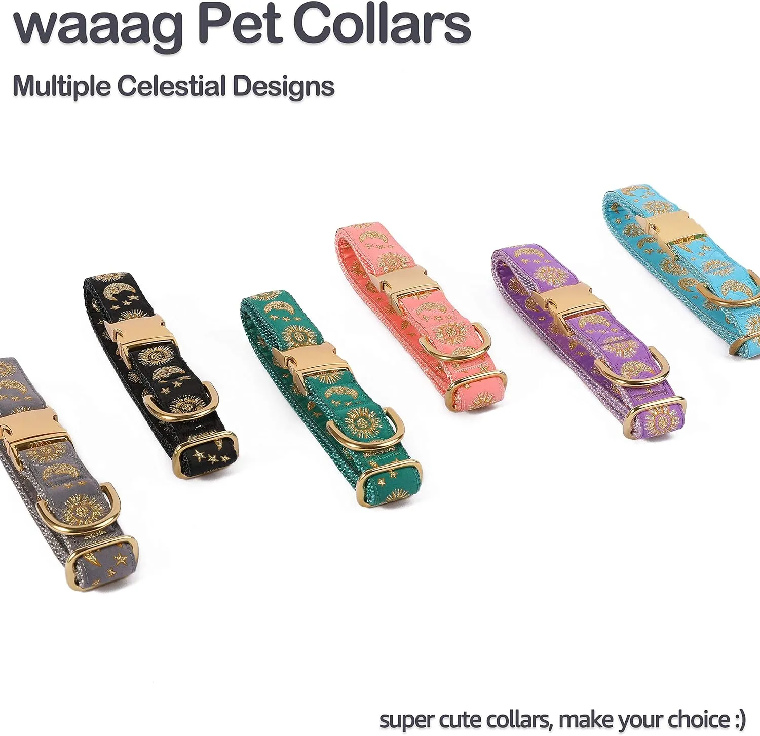 Pet, Moons Stars Suns Dog Collar Cat Collar, Multiple Designs Crescent Celestial Dog Cat Collar Leash Harness Medium (Pack of 1)