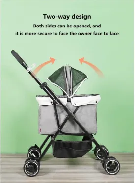 Pet Stroller Dog Stroller Travel Carriers for Dogs and Cats with 360 Swivel Front Wheels and Suspension That Can Be Folded at The Touch of A Button (Grey)