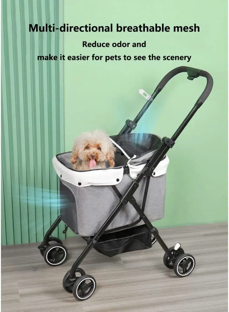 Pet Stroller Dog Stroller Travel Carriers for Dogs and Cats with 360 Swivel Front Wheels and Suspension That Can Be Folded at The Touch of A Button (Grey)