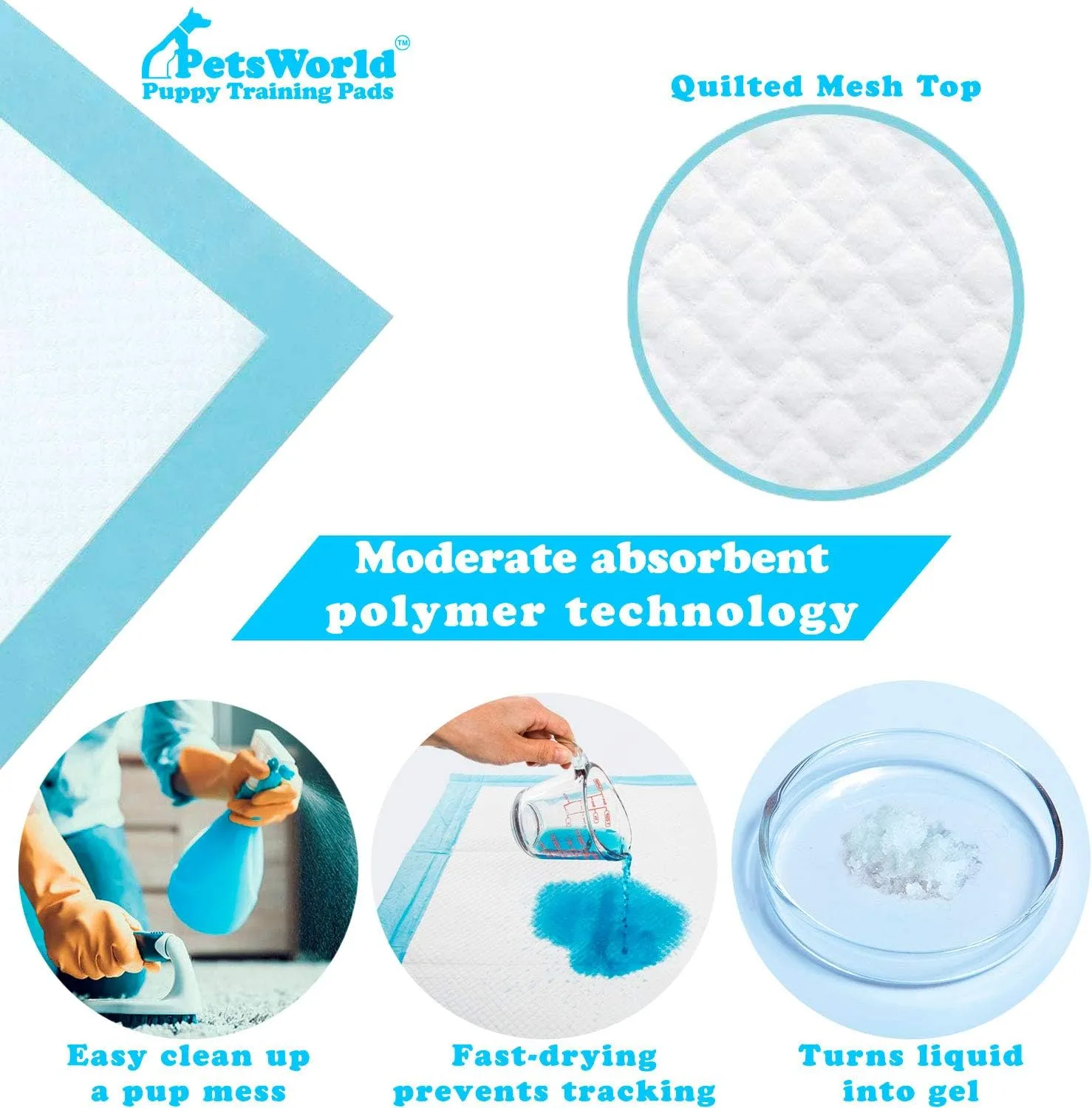 PETSWORLD Puppy Pads, 23x36 Inch, 100 Count - Puppy Pee Pads for Dogs, Tear Resistant, Economy Value, Super-Absorbent Polymer Gel Core, Perfect for Puppies, Smaller Dogs