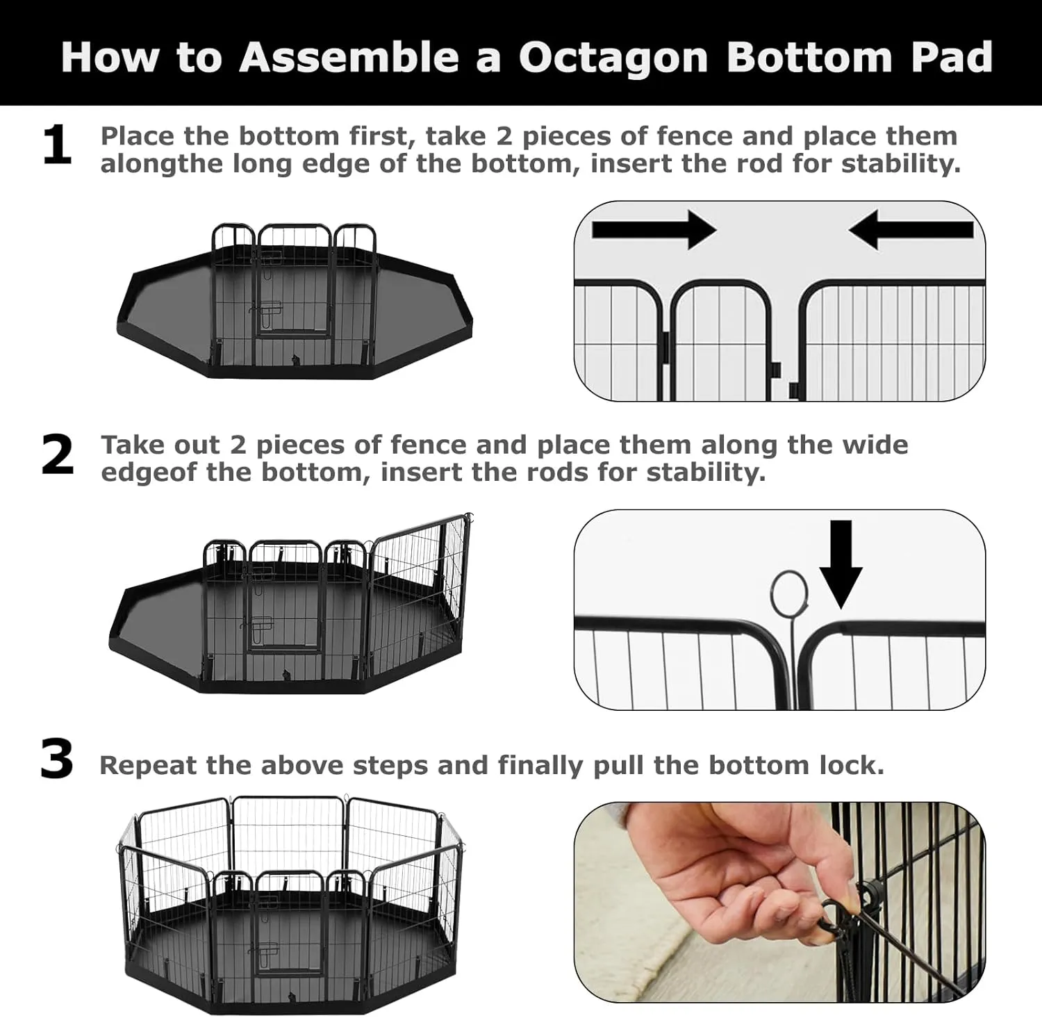 PJYuCien Dog Playpen Bottom Pad,Fits 24 Inch Width 8 Panels Regular Octagon Metal Exercise Pet Playpen,Black (Note:Playpen Not Included !!!)