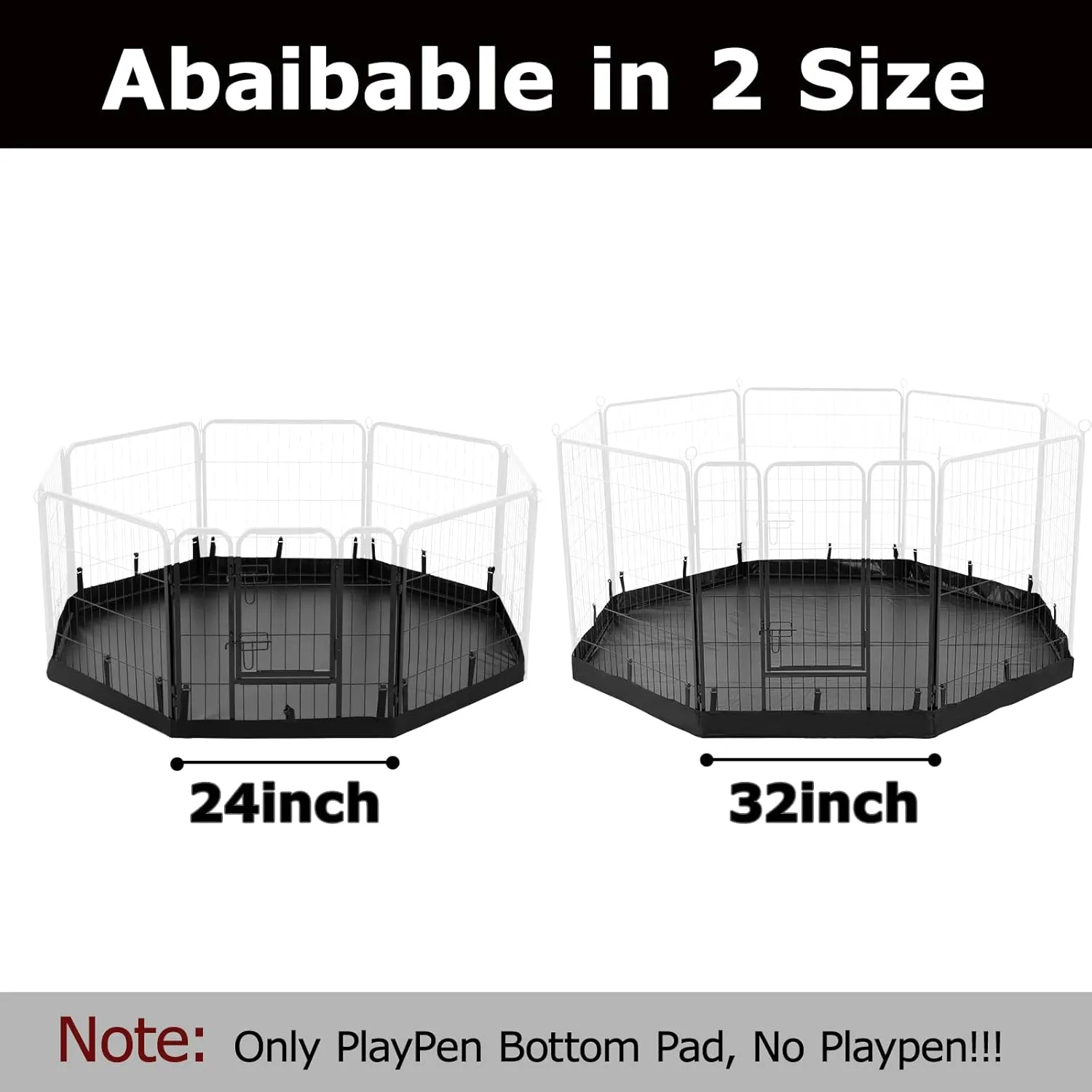 PJYuCien Dog Playpen Bottom Pad,Fits 24 Inch Width 8 Panels Regular Octagon Metal Exercise Pet Playpen,Black (Note:Playpen Not Included !!!)
