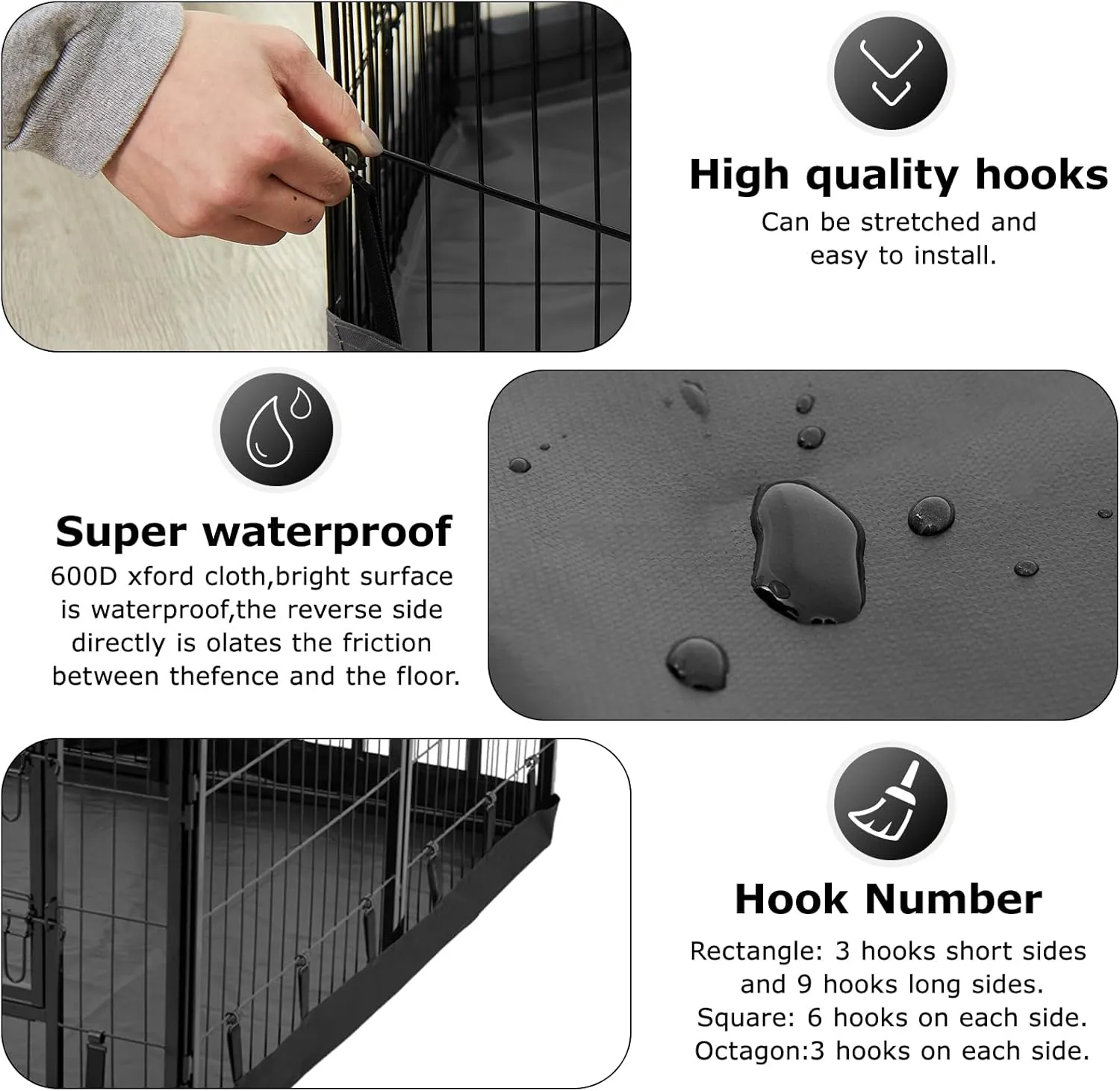 PJYuCien Dog Playpen Bottom Pad,Fits 24 Inch Width 8 Panels Regular Octagon Metal Exercise Pet Playpen,Black (Note:Playpen Not Included !!!)
