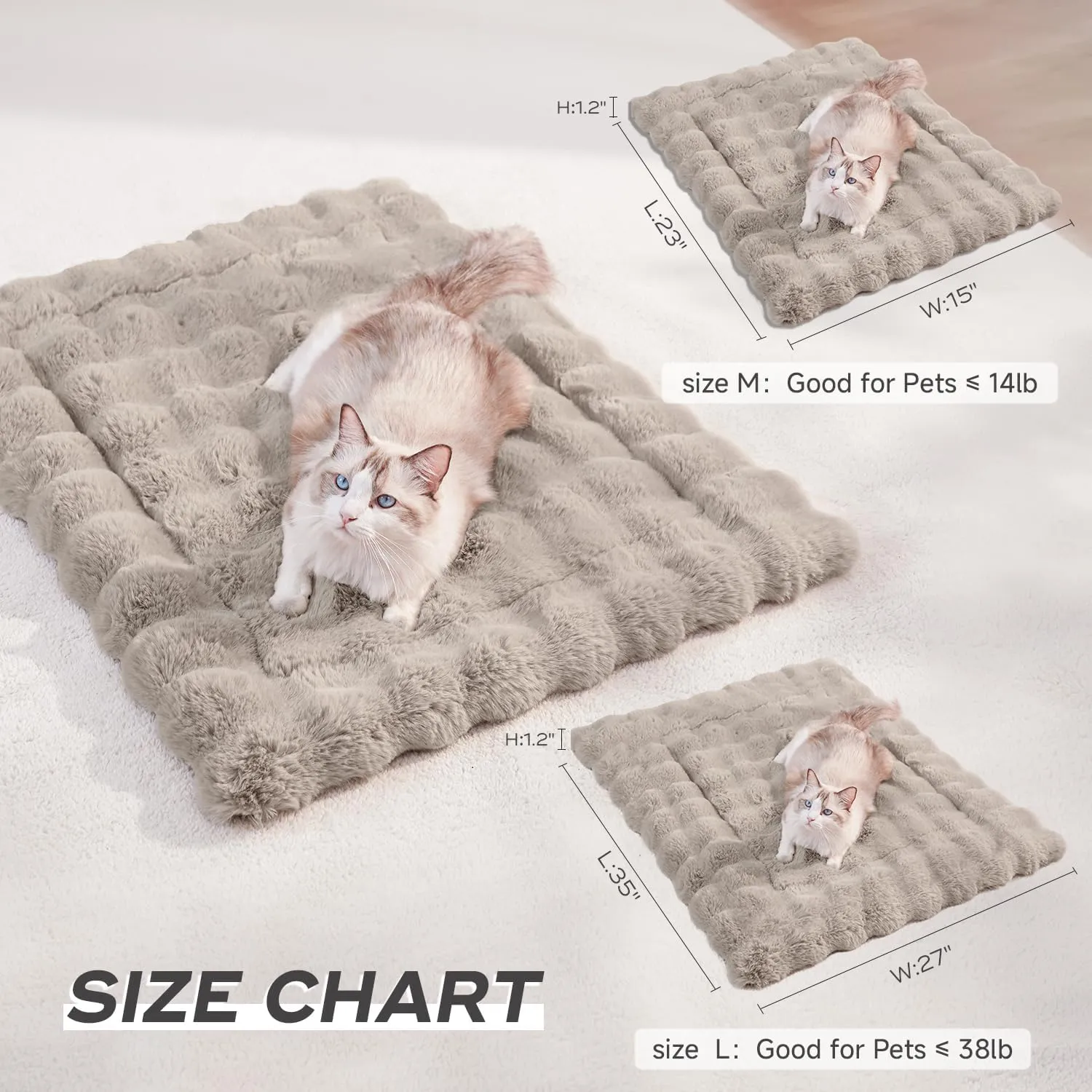 Plush Cat Beds for Indoor Cats Faux Fur Pet Mat with Non-Slip Bottom Cozy Kitten Bed for Carriers/Couch/Floor/Dog & Puppy Friendly 23 x 15 Inch Medium Coffee