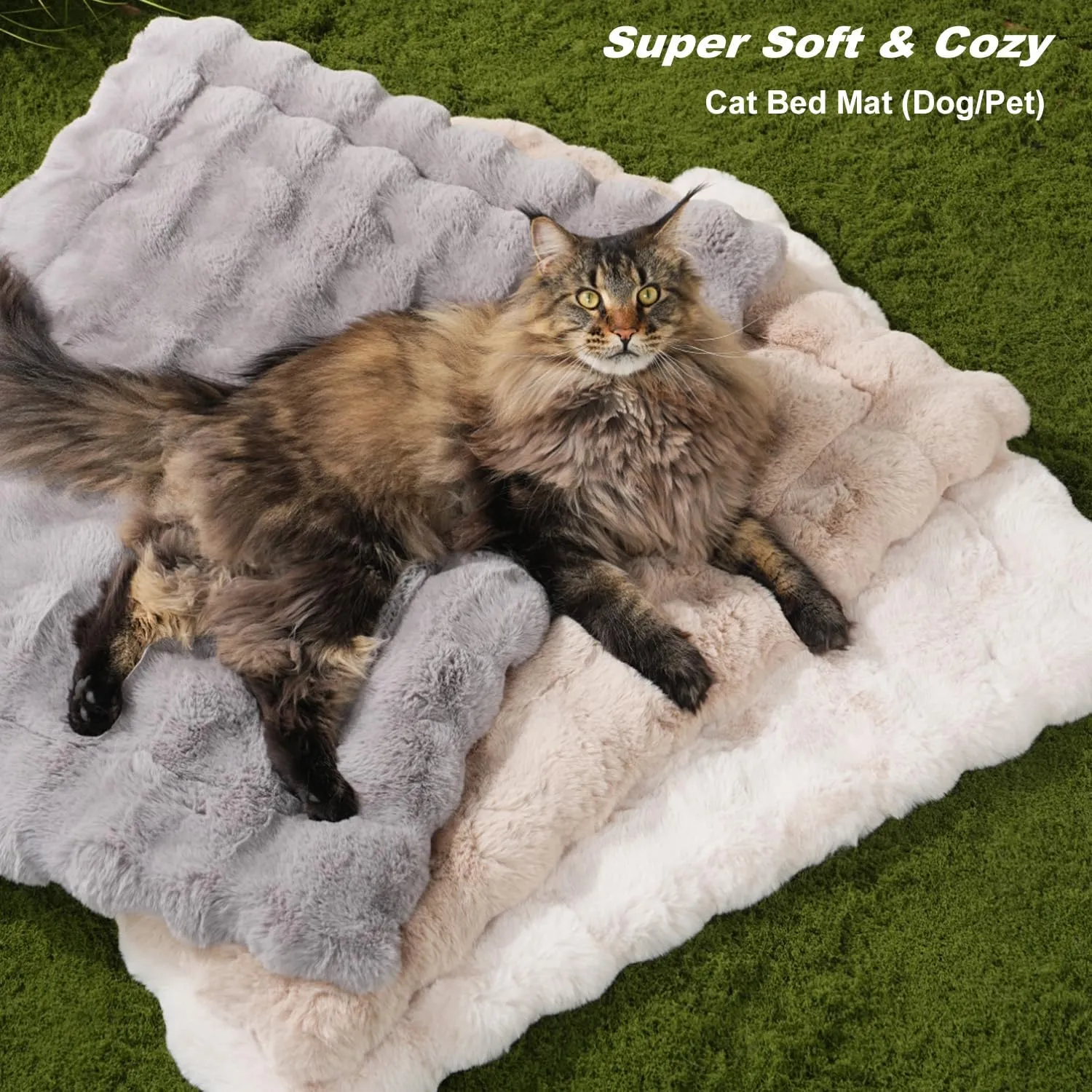 Plush Cat Beds for Indoor Cats Faux Fur Pet Mat with Non-Slip Bottom Cozy Kitten Bed for Carriers/Couch/Floor/Dog & Puppy Friendly 23 x 15 Inch Medium Coffee