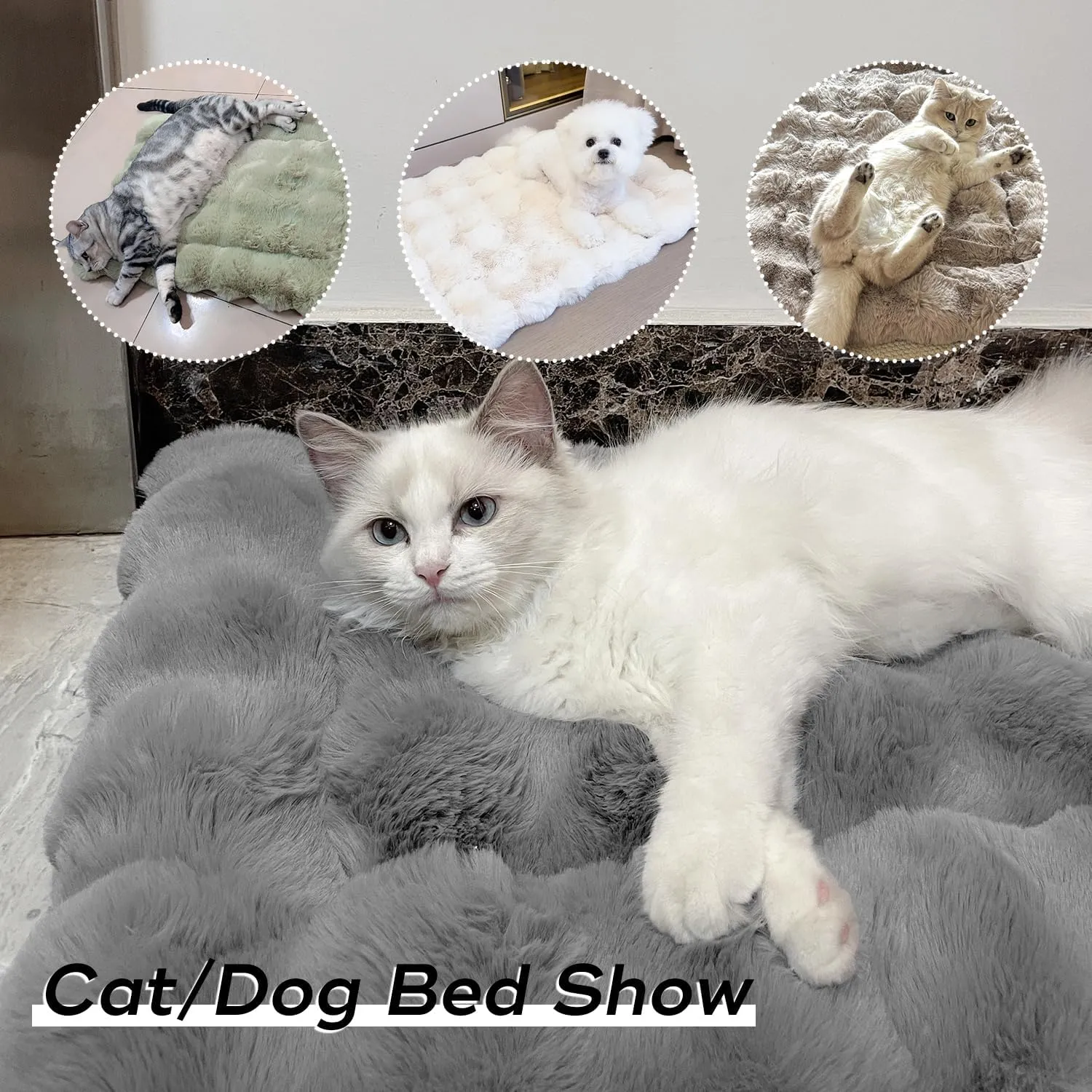 Plush Cat Beds for Indoor Cats Faux Fur Pet Mat with Non-Slip Bottom Cozy Kitten Bed for Carriers/Couch/Floor/Dog & Puppy Friendly 23 x 15 Inch Medium Coffee