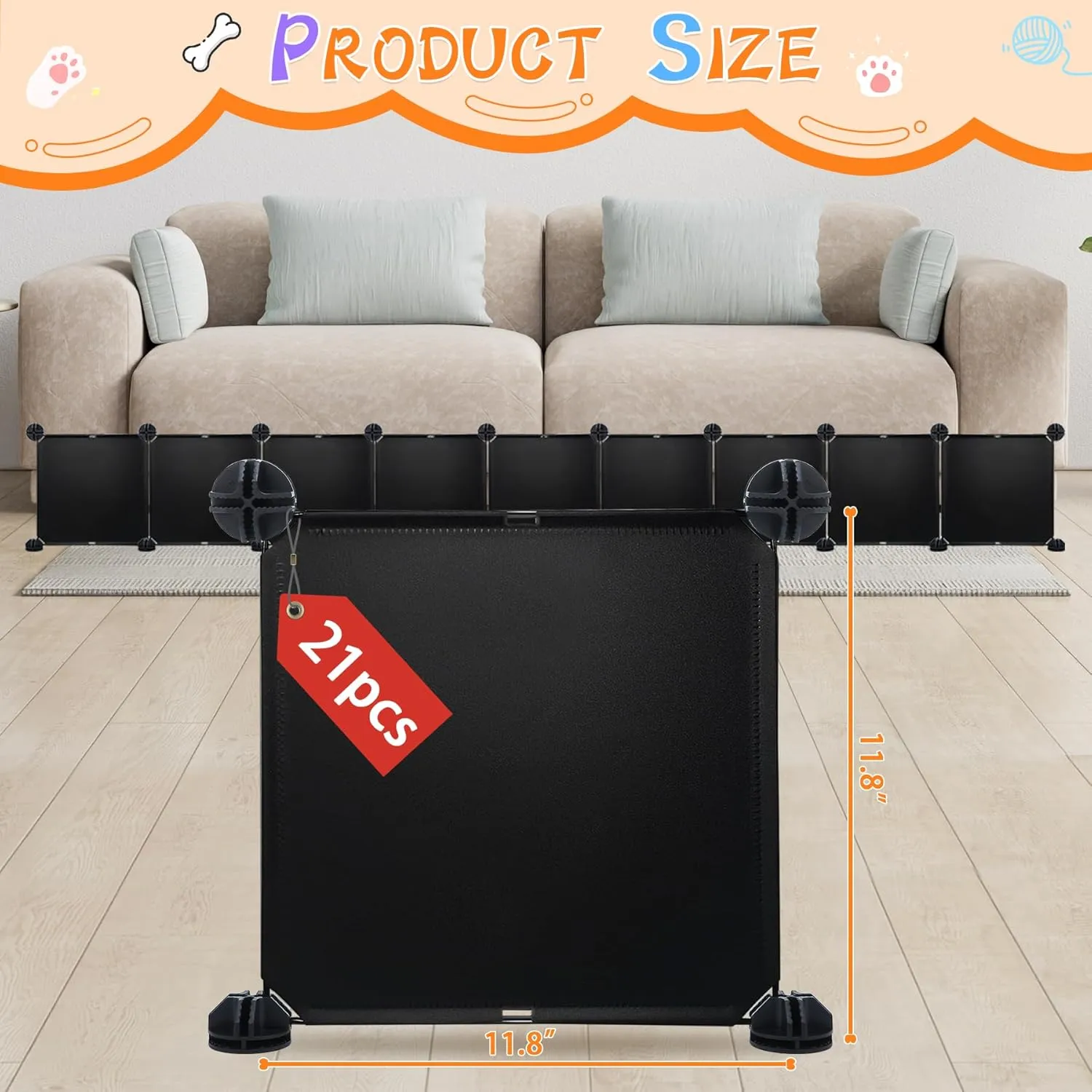 Professional Under Bed Blocker for Pets, 11.8" Height 248" Length in Total, Multi-Purpose Under Bed Couch Blocker, Adjustable Underbed Blocker for Pets for Bed, Sofa and Most Furniture