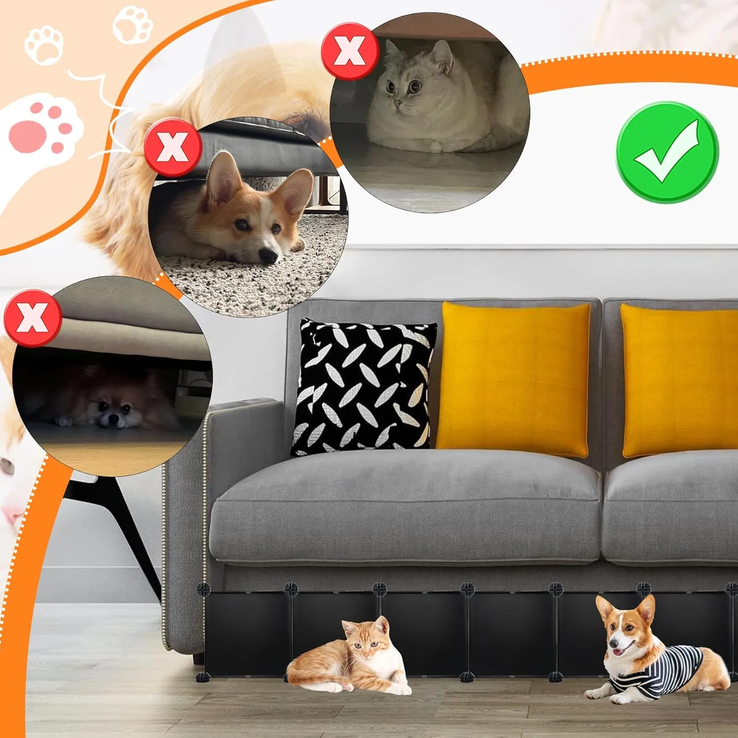 Professional Under Bed Blocker for Pets, 11.8" Height 248" Length in Total, Multi-Purpose Under Bed Couch Blocker, Adjustable Underbed Blocker for Pets for Bed, Sofa and Most Furniture