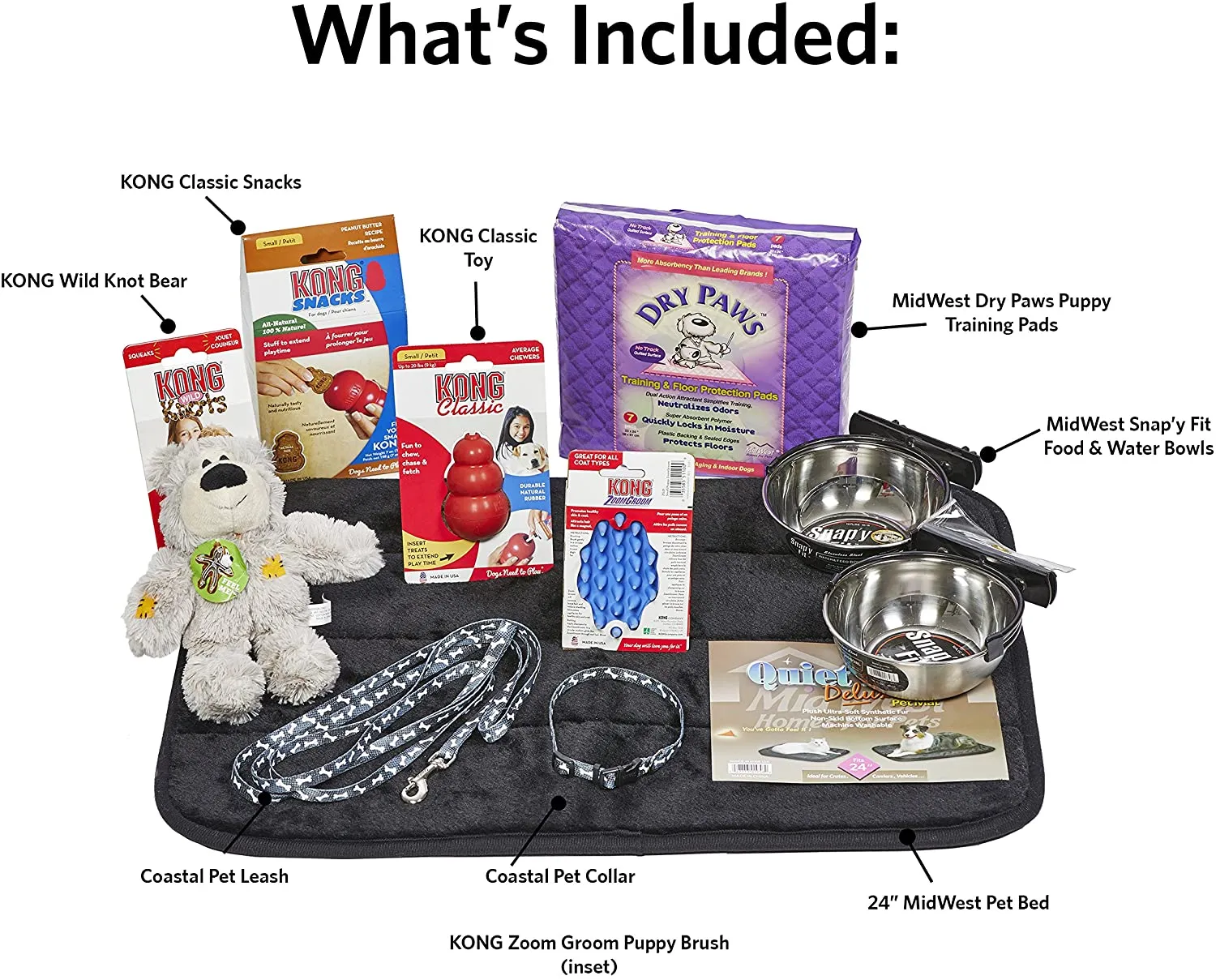 Puppy Starter Kit - Toys & Treats - Dog Leash & Collar - Dog Bowls, Dog Bed & Training Pads
