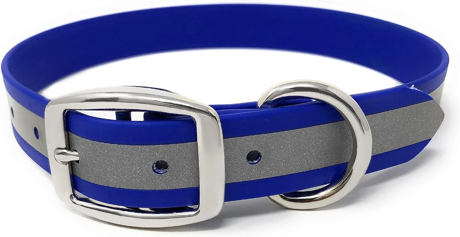 Regal Dog Products Medium Blue Heavy Duty Reflective Dog Collar with Durable Metal Buckle and D Ring Adjustable, Chew Proof & Waterproof Strong Small Dog Collar | Other Sizes for Medium & Large Dogs