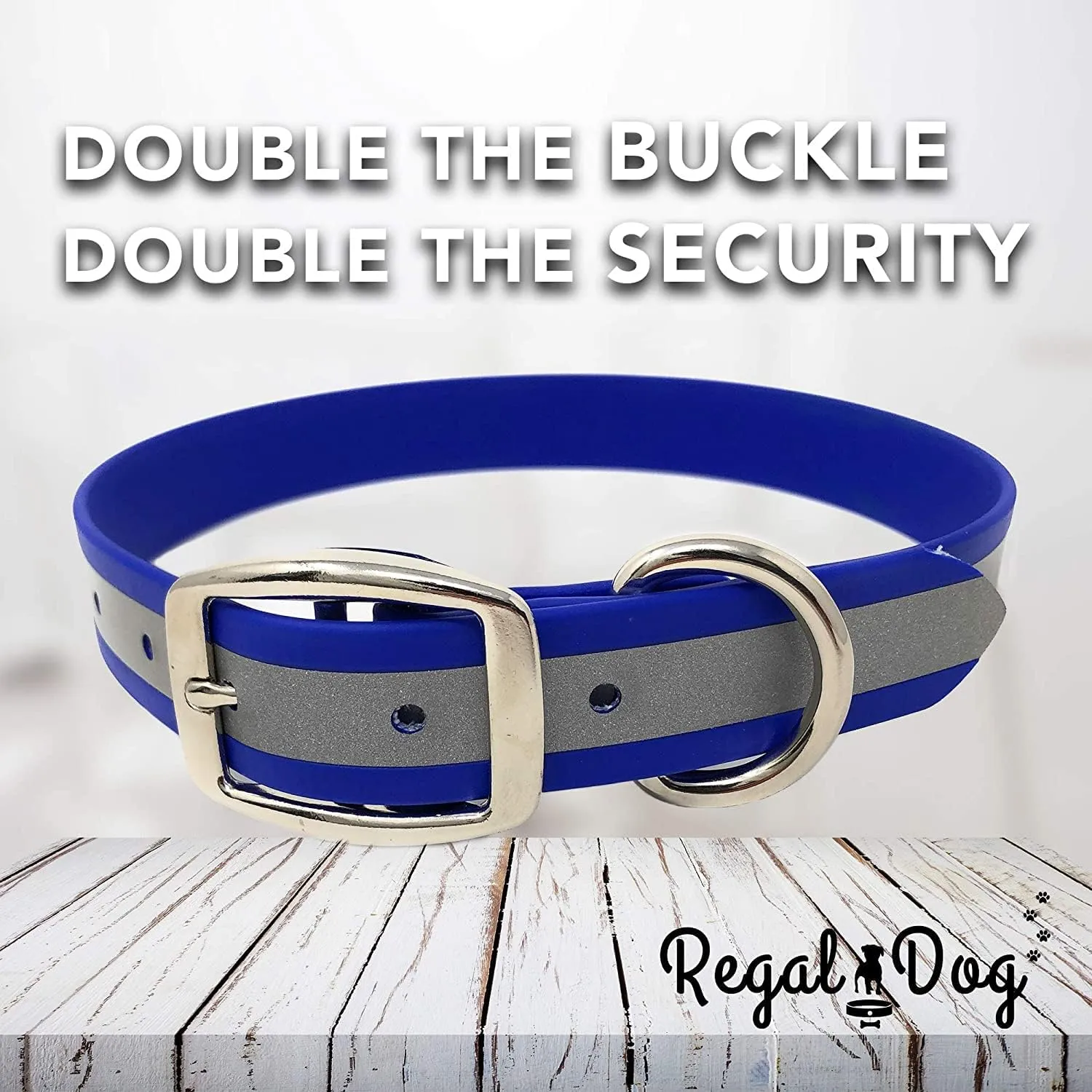 Regal Dog Products Medium Blue Heavy Duty Reflective Dog Collar with Durable Metal Buckle and D Ring Adjustable, Chew Proof & Waterproof Strong Small Dog Collar | Other Sizes for Medium & Large Dogs