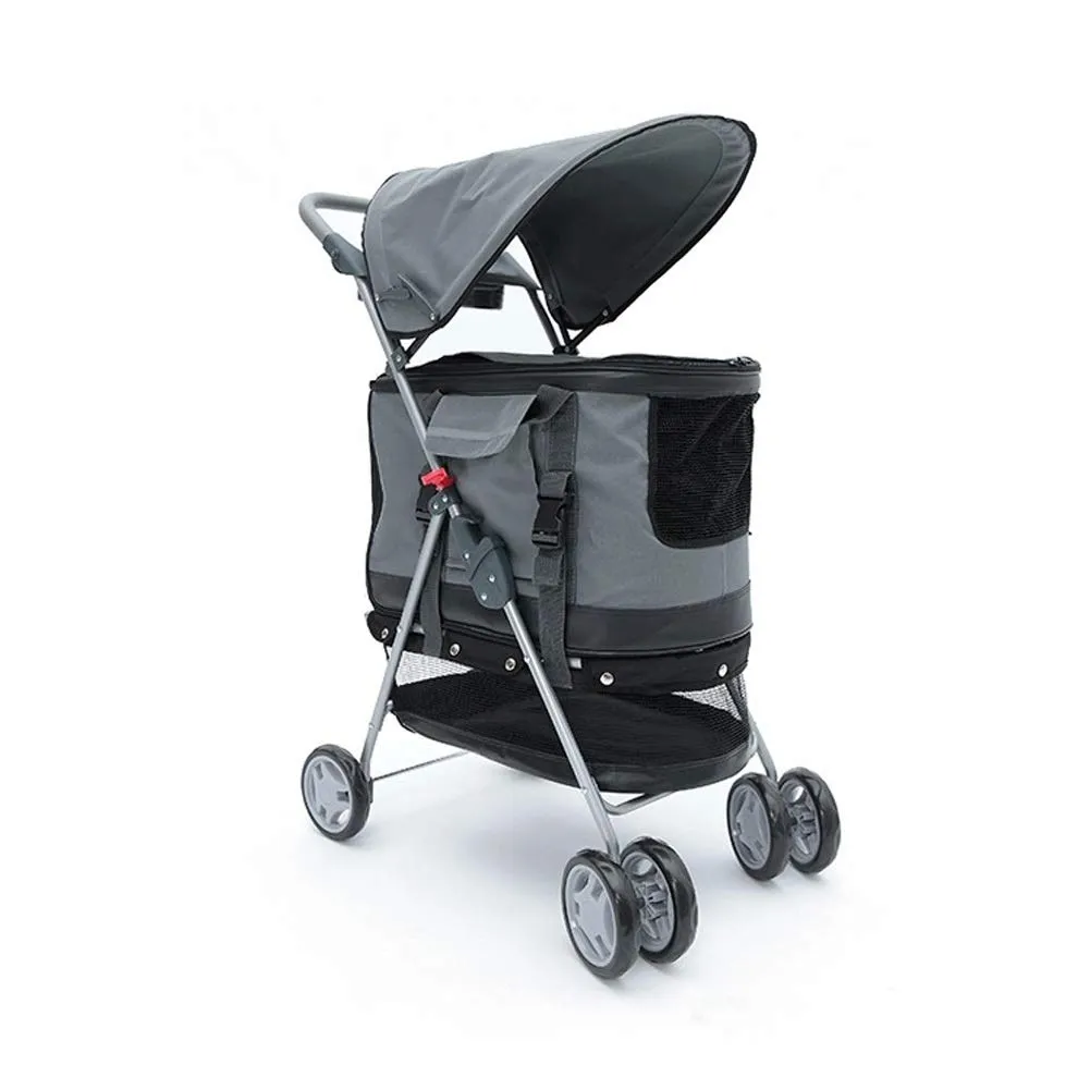 Removable Foldable Cat Dog Pushchair Trolley, Pet Car Seat, Front Swivel Wheels and Rear Brake, Maximum Weight 15Kg