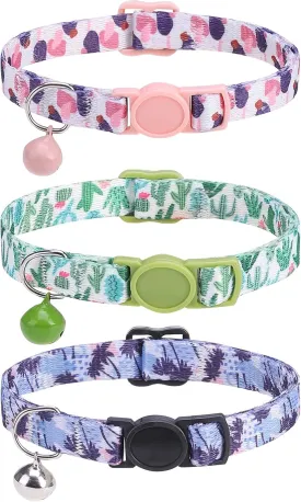SCENEREAL Breakaway Cat Collar with Bells, Safety Buckle Soft Adjustable Cats Collars for Spring Summer Daily Wearing, Kitten Puppy Pink Personalised Collars for Dogs Girl Boy