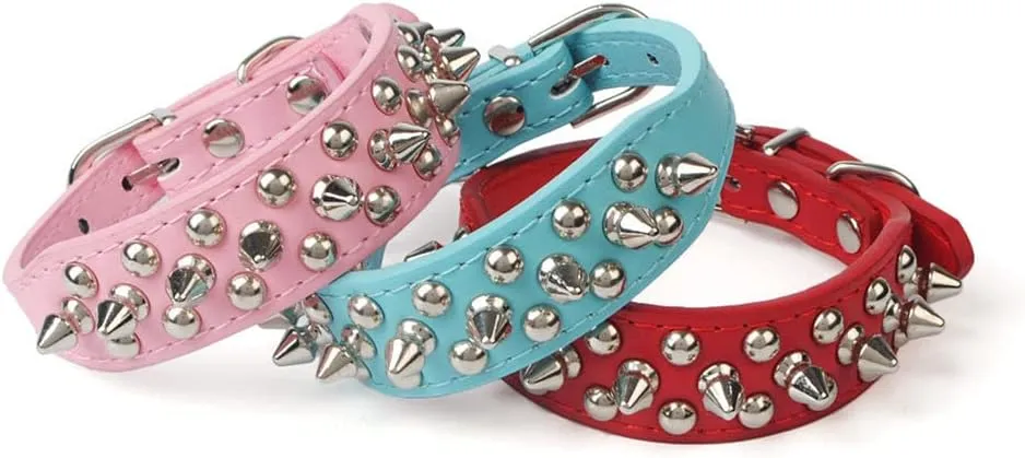 Spiked Dog Collar Soft Pu Leather Mushrooms Rivet Spike Studded Puppy Adjustable Cat Collars Pink S