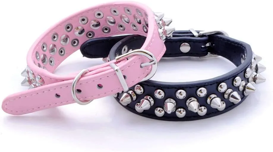 Spiked Dog Collar Soft Pu Leather Mushrooms Rivet Spike Studded Puppy Adjustable Cat Collars Pink S