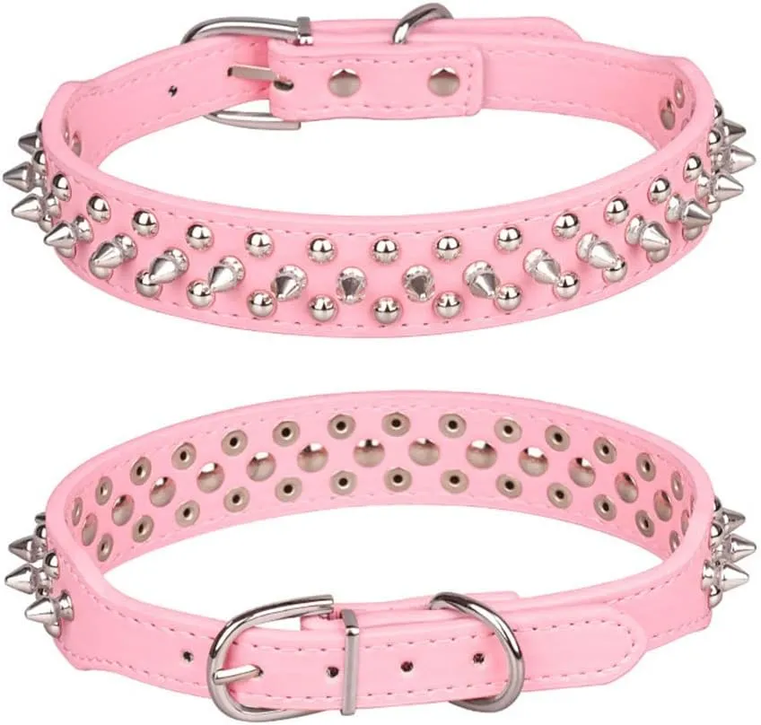 Spiked Dog Collar Soft Pu Leather Mushrooms Rivet Spike Studded Puppy Adjustable Cat Collars Pink S