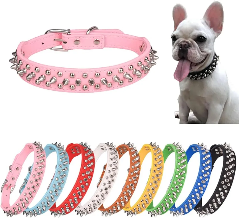 Spiked Dog Collar Soft Pu Leather Mushrooms Rivet Spike Studded Puppy Adjustable Cat Collars Pink S